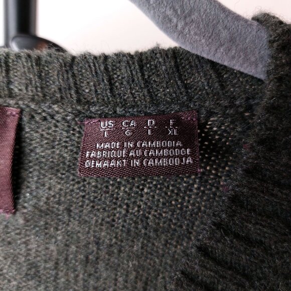 NWOT Moss Green Lambswool Blend Mens V-Neck Sweater L - Picture 5 of 7